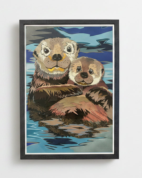 Mother and Baby Otters Print