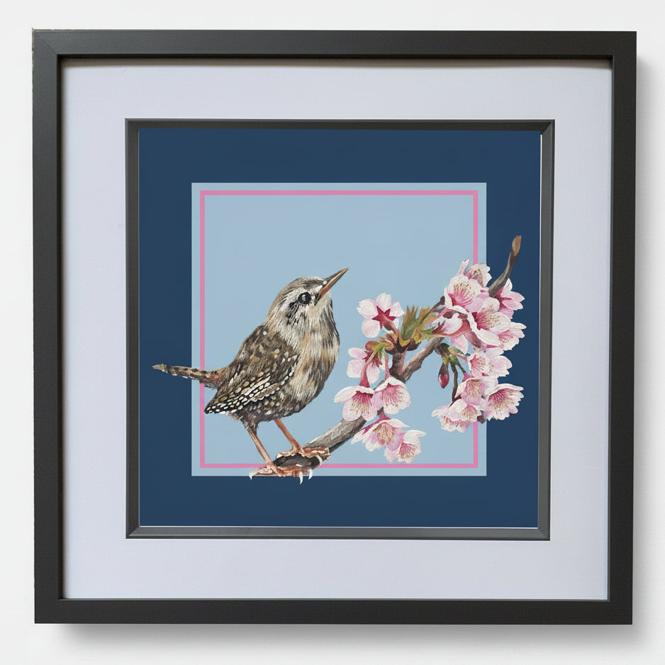 Large Wren & Blossom Print