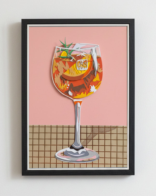 Aperol Spritz design with a pink background and chequered tablecloth
