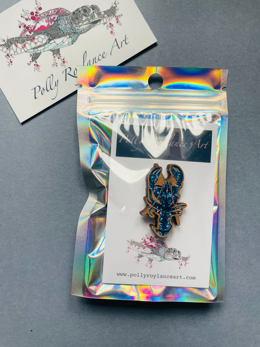 Blue Lobster Pin Badge