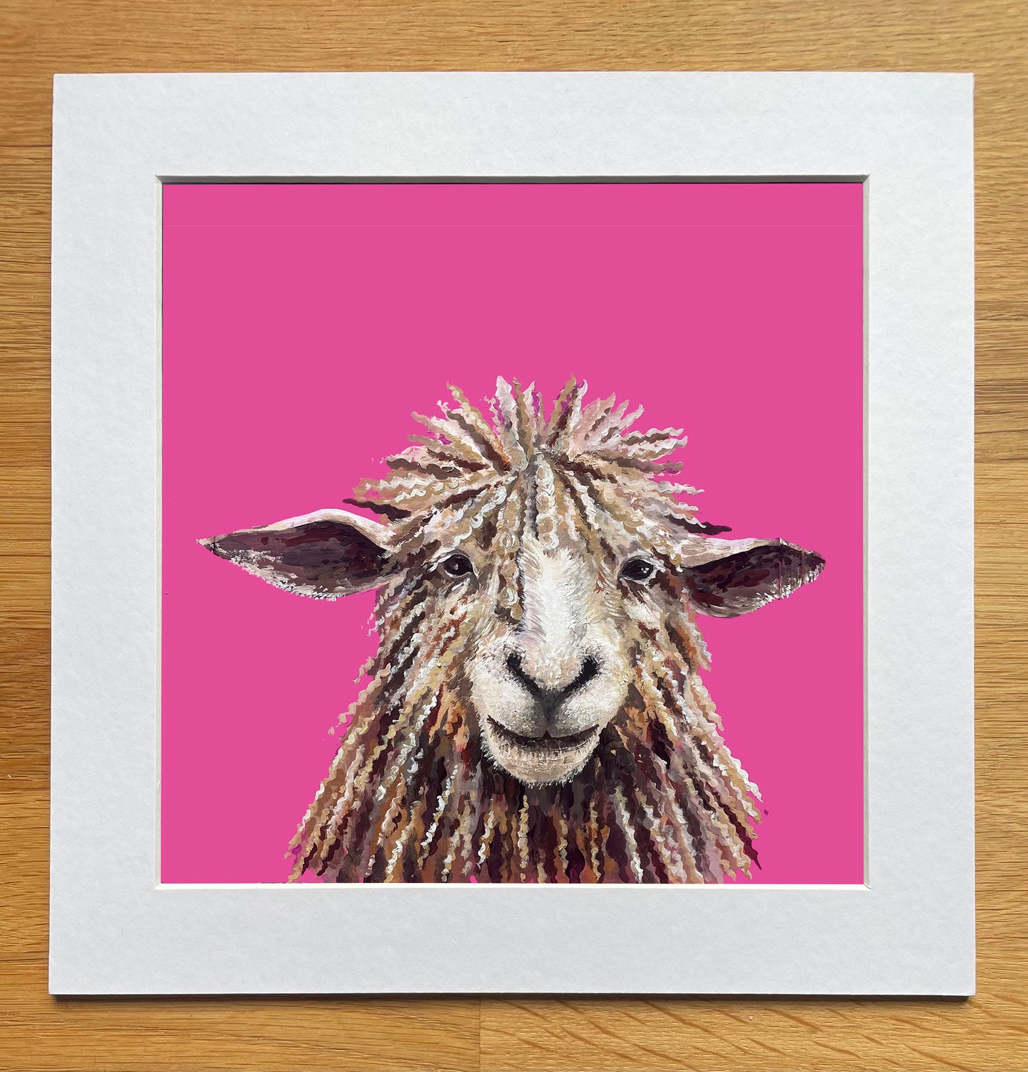 Lincoln Longwool Sheep on Pink Print