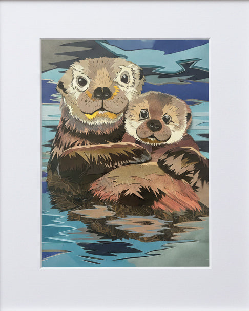 Mother and Baby Otters Print