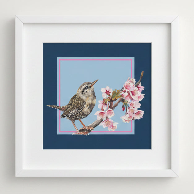 Large Wren & Blossom Print