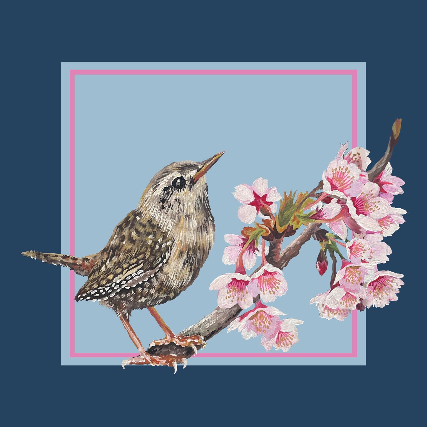 Large Wren & Blossom Print