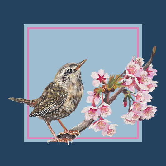 Large Wren & Blossom Print