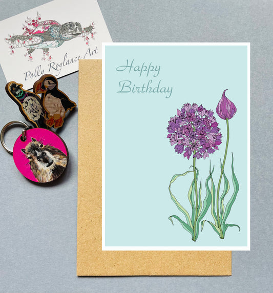 Happy Birthday Allium flower card