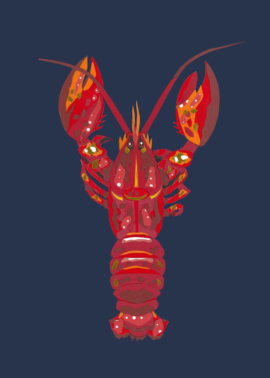 Red Lobster on Navy Print