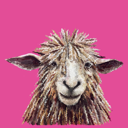 Lincoln Longwool Sheep on Pink Print