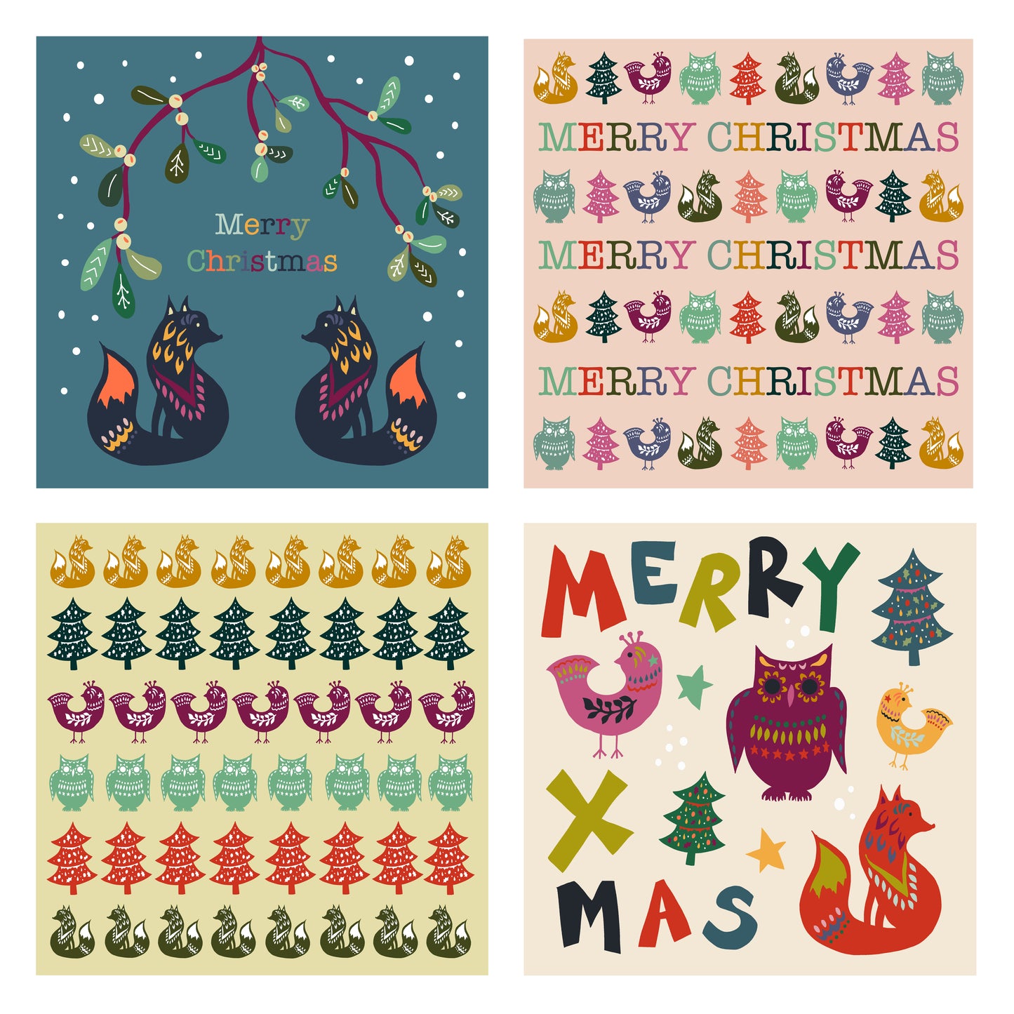 Woodland themed Christmas Cards - Pack of 4