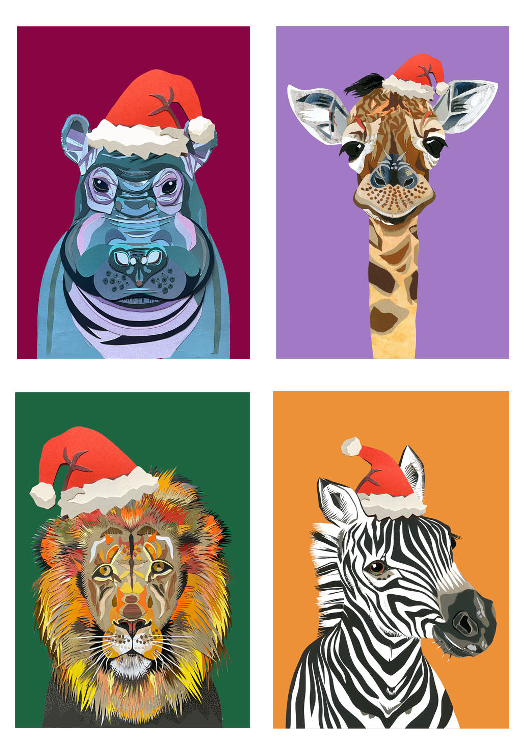 Christmas Safari Animal Cards - Pack of 4